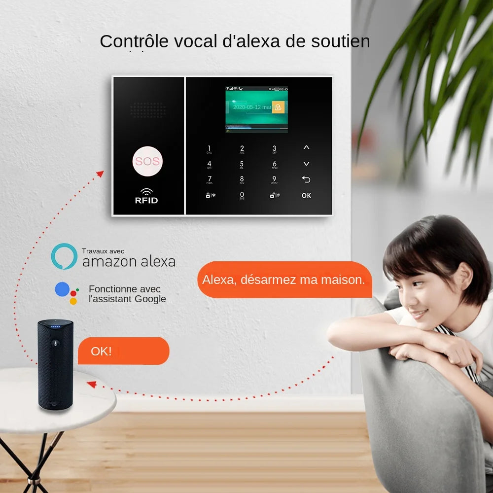 Sistema de alarma Maison Connecté PGST WiFi + GSM con captadores de puerta y movimiento – Central inteligente compatible con Tuya, Alexa y aplicaciones móviles