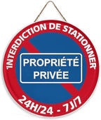 Panneau Rond en Bois “Propriété Privée – Accès Interdit – Vidéosurveillance” – Decoración Murale Seguridad para Cour, Jardin et Allée 