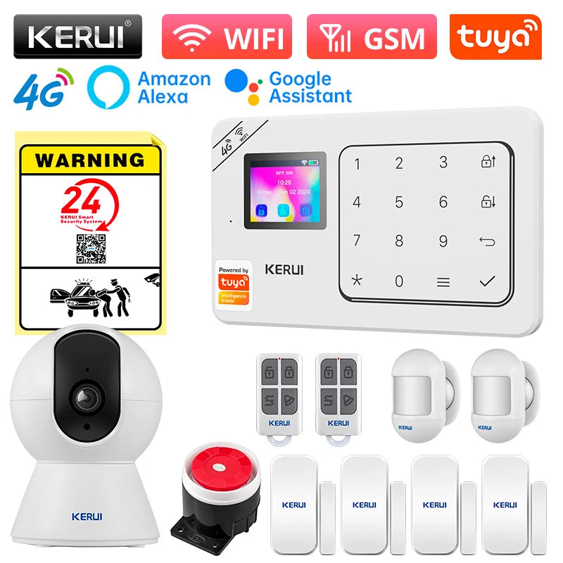 KERUI W184 – Sistema de alarma Maison Sans Fil 4G &amp; WiFi Tuya con Livraison Rapide desde Europa, Kit de Seguridad Conectado Anti-Intrusión 