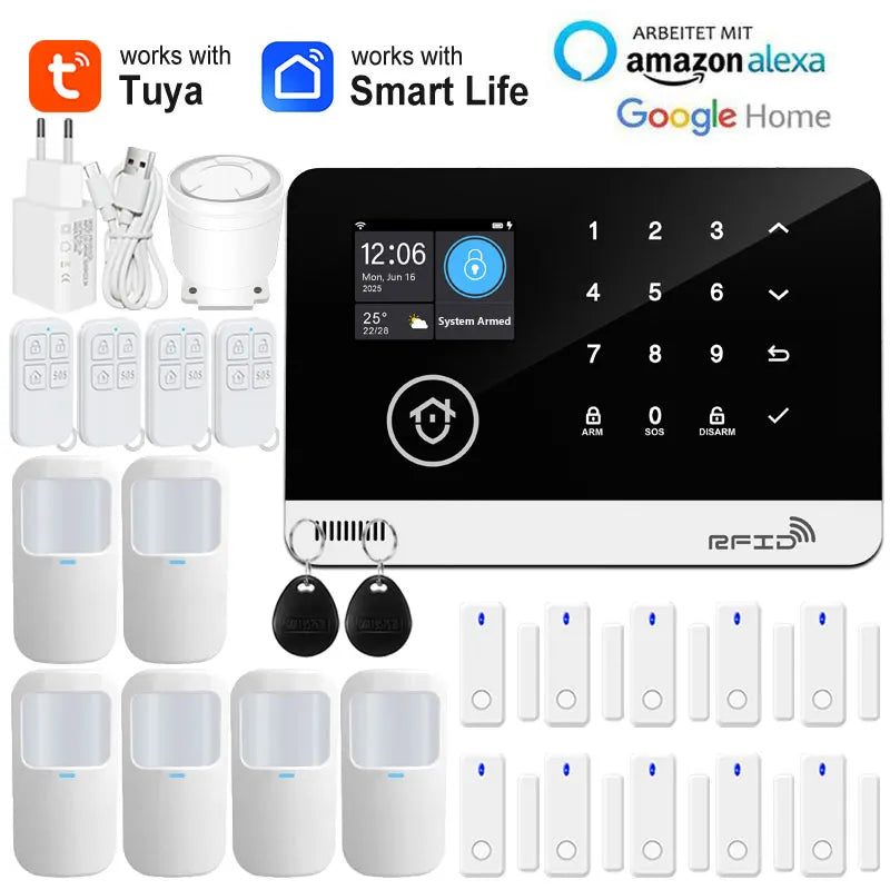 Earykong ER-G03 - Sistema de alarma Maison Connecté Tuya WiFi &amp; GSM, Clavier Tactile, RFID, Écran Couleur, Seguridad Sans Fil Anti-Intrusion