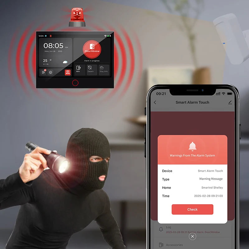 Système d’Alarme Maison Connecté Tuya WiFi 4G Earykong ER-G74 – Écran Tactile, Sirène, Contrôle App, Compatible Alexa et Google