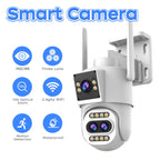Caméra de Surveillance JOOAN 5K / 4K WiFi PTZ à Trois Objectifs – Caméra Extérieure Double Écran avec Zoom Optique 10X, Suivi Automatique et Audio Bidirectionnel