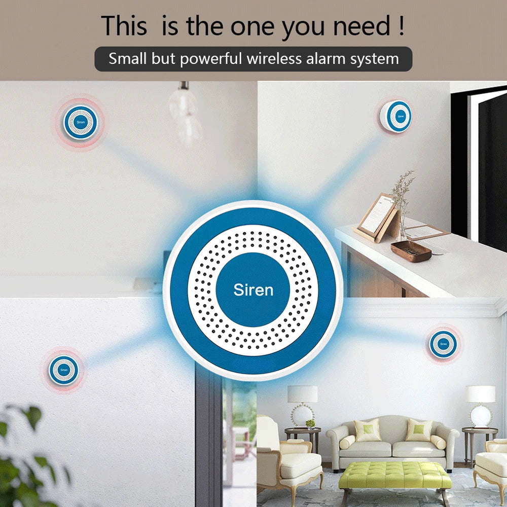 Sirène Intérieure Connectée PGST 433 MHz con detector de movimiento e hijo – Alarma compatible con Tuya, Alexa y Google Assistant