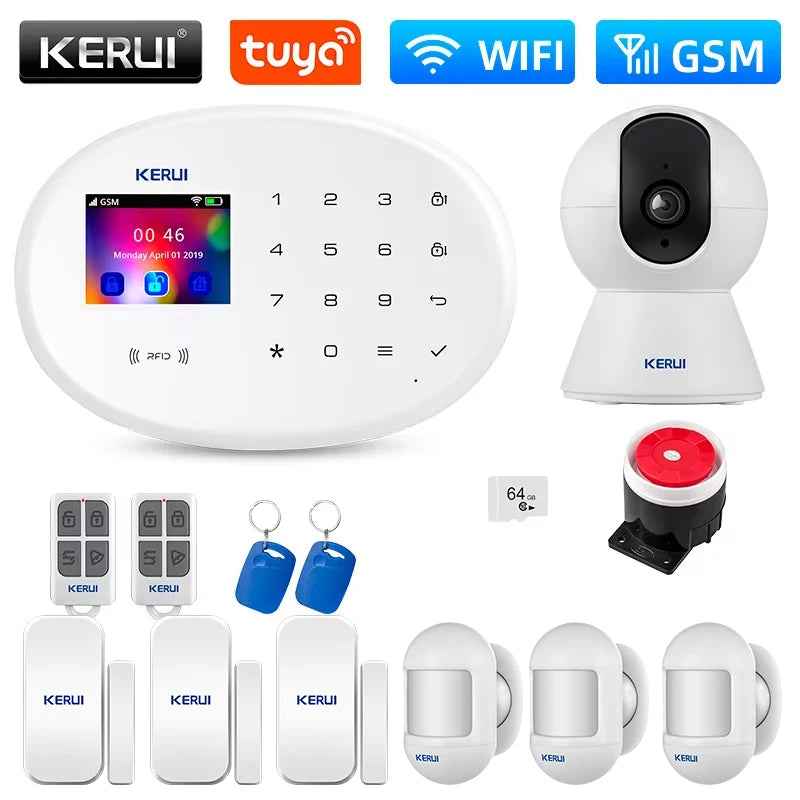 Système d’Alarme Maison KERUI W202 WiFi GSM – Kit de Sécurité Connecté Tuya avec Détecteur de Mouvement et Capteur d’Ouverture Compatible Alexa