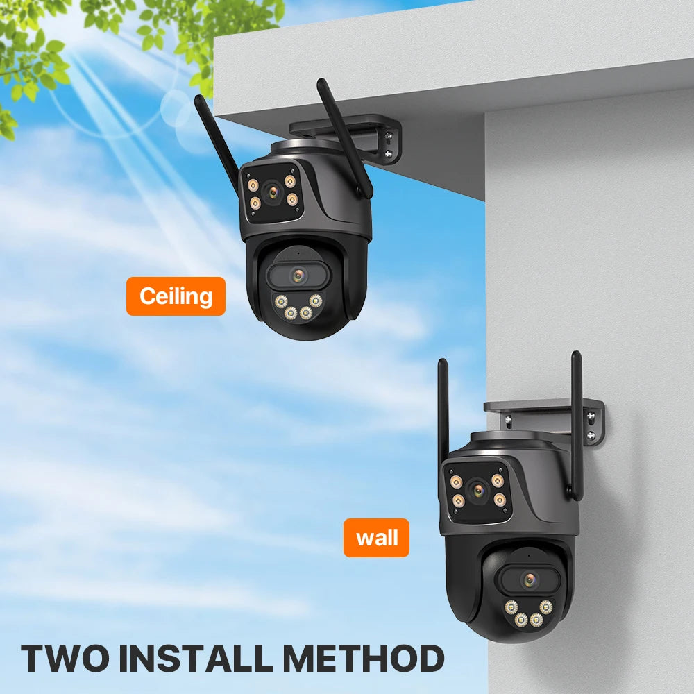 Caméra de Surveillance Wonsdar 4K PTZ WiFi Double Objectif – 8MP, Double Écran, Suivi Automatique, Vision Nocturne Couleur, Audio Bidirectionnel IP66