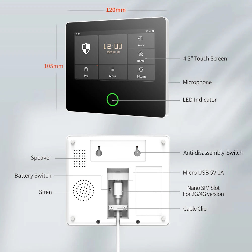 Staniot SecPanel 5 H502-4G - Sistema de alarma Maison Connecté 4G + WiFi con Sirène 105 dB, pantalla táctil y control Tuya / Alexa 