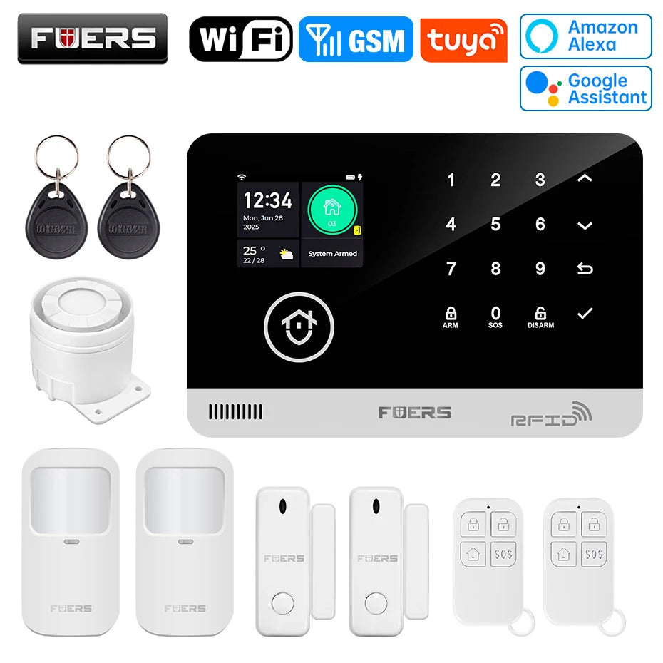 FUERS G03 – Sistema de alarma Maison Connecté Tuya WiFi &amp; GSM, Écran Couleur 2,4", Kit Seguridad Sans Fil con detectores de puerta y movimiento