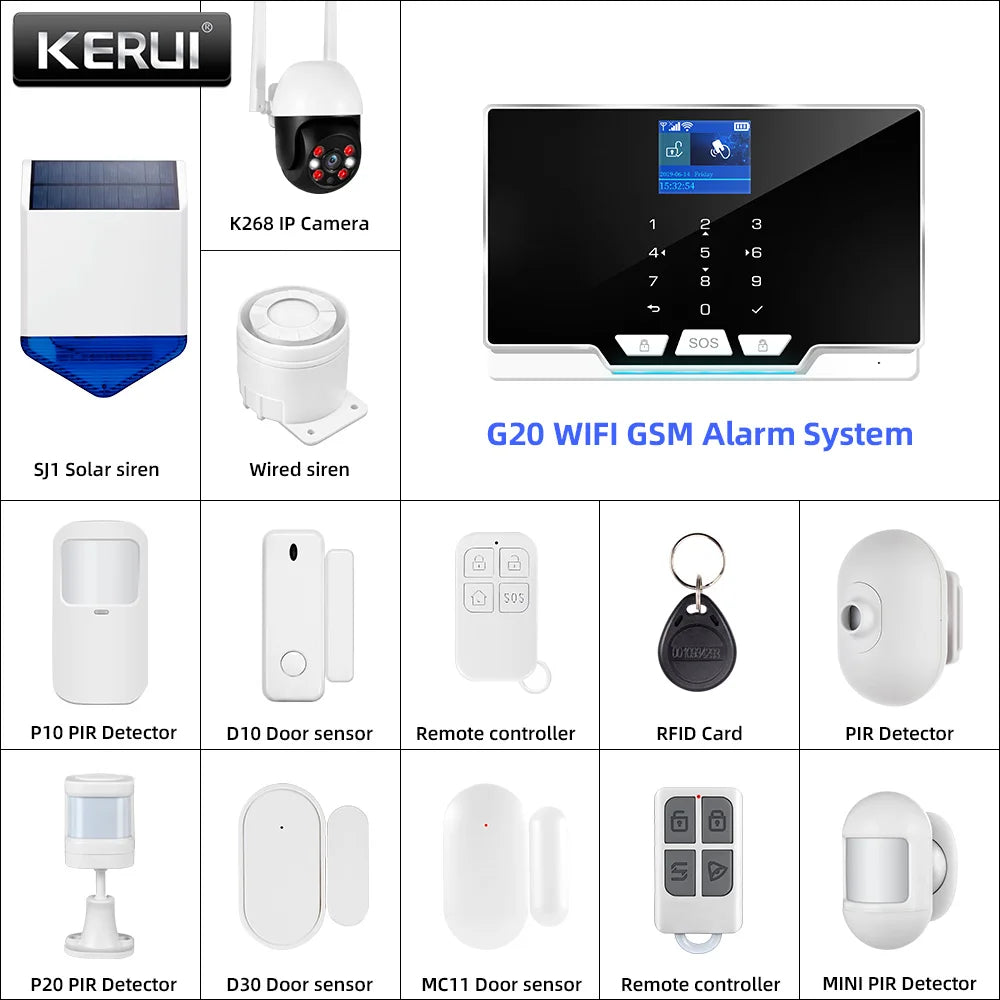 KERUI G20/G30 – Système d’Alarme Maison WiFi + GSM 2G Tuya 433 MHz, Kit DIY Sans Fil Anti-Intrusion