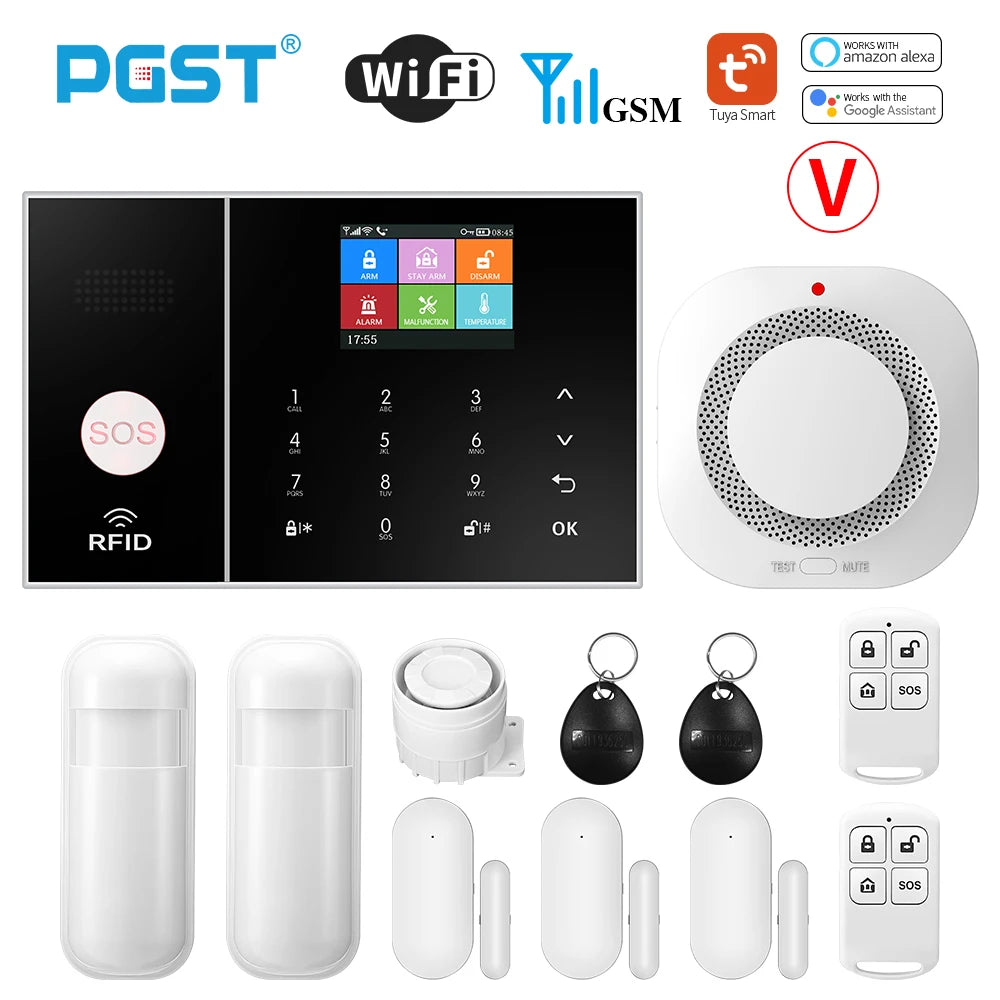 Sistema de alarma Maison Connecté PGST WiFi + GSM con captadores de puerta y movimiento – Central inteligente compatible con Tuya, Alexa y aplicaciones móviles