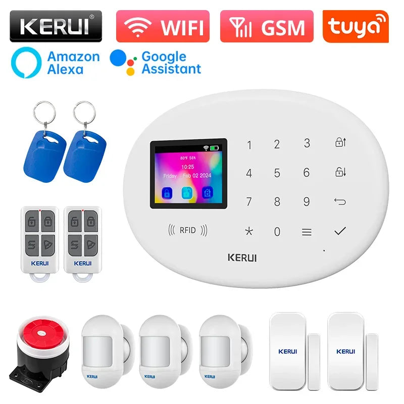 KERUI W202 – Sistema de alarma Maison Connecté Tuya WiFi &amp; GSM 433 MHz, Kit Seguridad Sans Fil con detector de movimiento, Capteurs Porte/Fenêtre et Sirène 