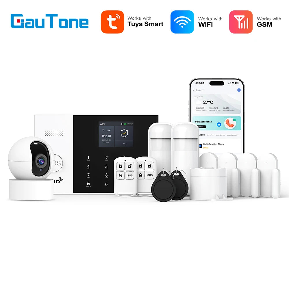 GauTone 105-2G – Sistema de alarma Casa Conectado Tuya WiFi y GSM, Seguridad Sans Fil con Aplicación Smart Life y Compatibilidad Alexa