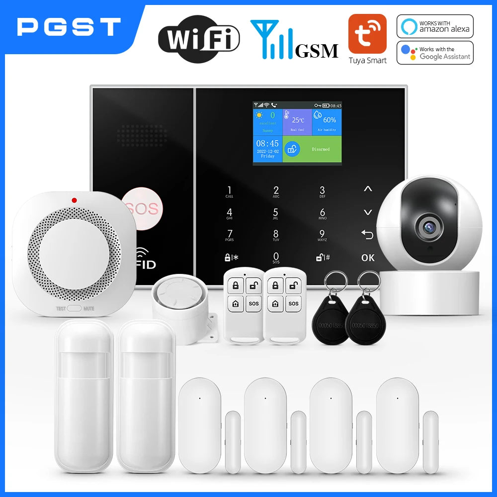 Sistema de alarma Maison Connecté PGST WiFi + GSM con captadores de puerta y movimiento – Central inteligente compatible con Tuya, Alexa y aplicaciones móviles