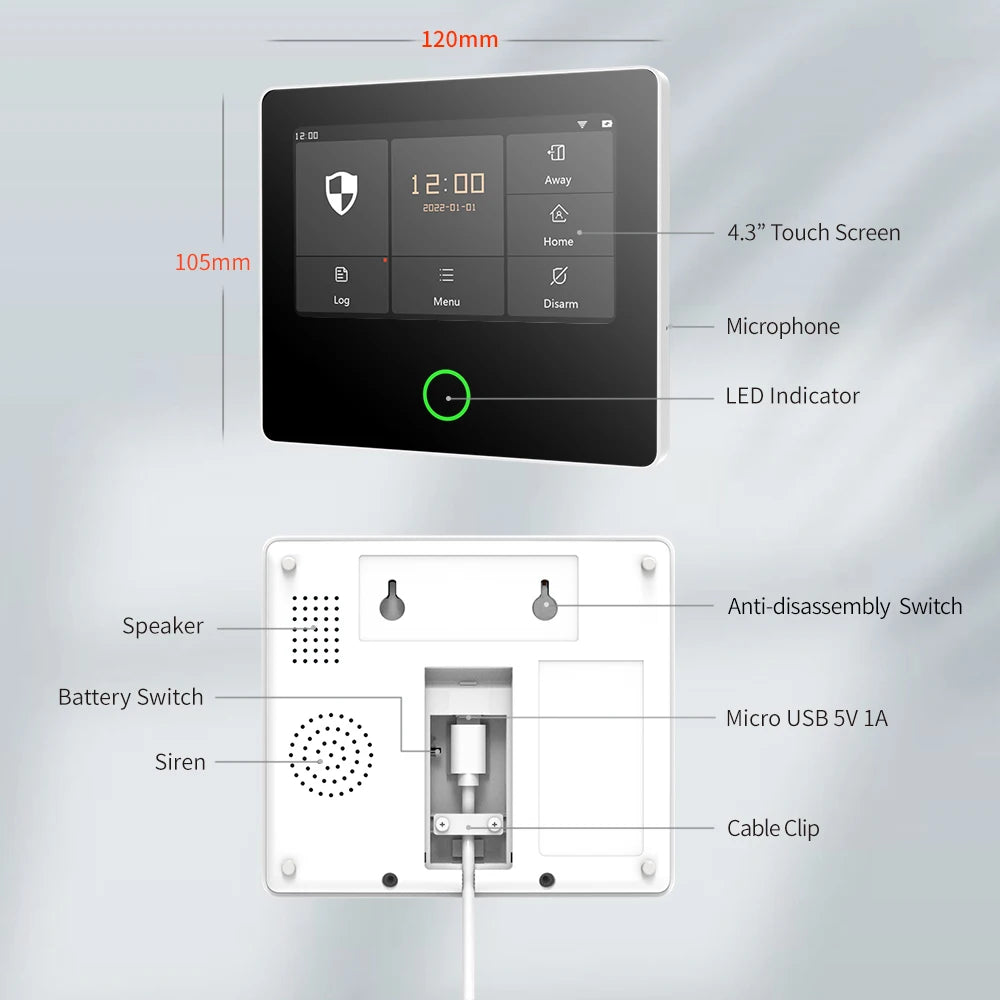 Staniot Système d’Alarme Maison WiFi Tuya avec Écran Tactile IPS 4,3" – Kit Alarme Sans Fil Intelligent et Connecté