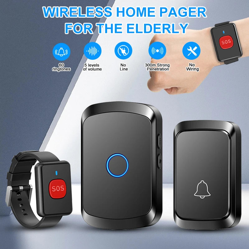 Buscapersonas sin filtro para personas con botón SOS y reloj de llamada – Sistema de alerta de urgencia para casas, niños y pacientes