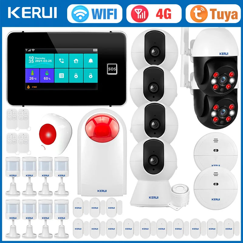 KERUI G64B – Sistema de alarma Maison Sans Fil 4G y WiFi con pantalla táctil de 4,3”, aplicación Tuya y kit de seguridad completo 