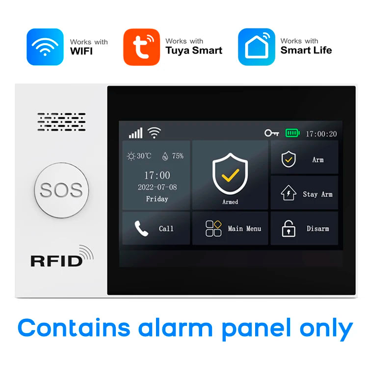 HIVA PG-107 – Hausalarmsystem mit Tuya-WiFi- und GSM-Verbindung mit taktilem 4,3-Zoll-Touchscreen. Alarme und Zeitverzögerung für Haus, Garage, Büro und Boutique 