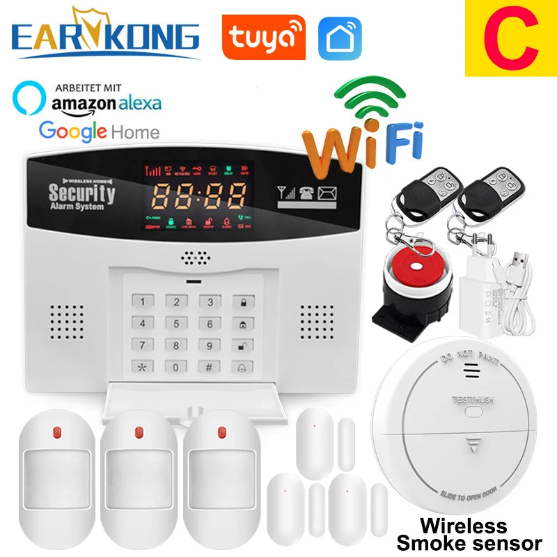 Earykong ER-TW99C – Sistema de alarma Maison Connecté Tuya WiFi &amp; GSM, color de pantalla, Sirène Intégrée, función de sonido y detectores sin hilos