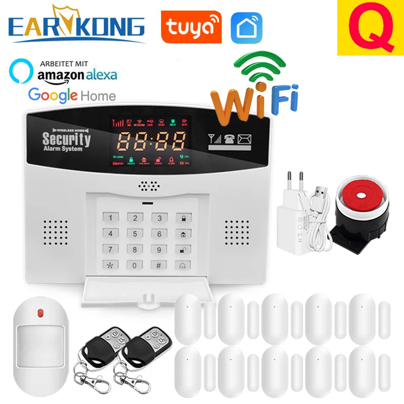 Earykong ER-TW99C – Hausalarmsystem mit WiFi- und GSM-Verbindung, Farbbildschirm, integrierter Sirene, Sonnenfunktion und Sans-Fil-Detektoren