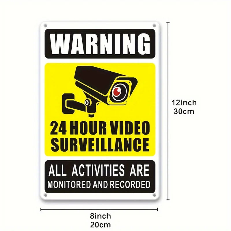 Panneau Alerte Vidéosurveillance 24h en Aluminium 30 x 20 cm – Plaque Sécurité CCTV Murale Style Vintage