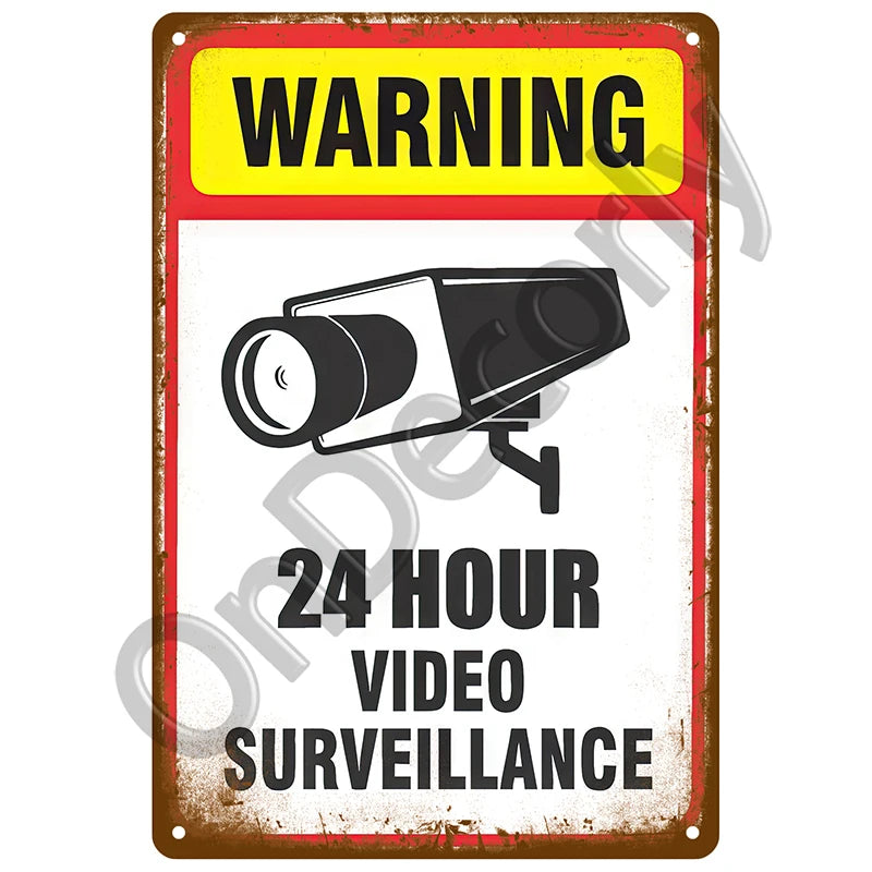 Panneau Vintage CCTV en Métal 20 x 30 cm – Plaque Murale “Vidéosurveillance 24h” pour Bar, Garage, Café et Maison