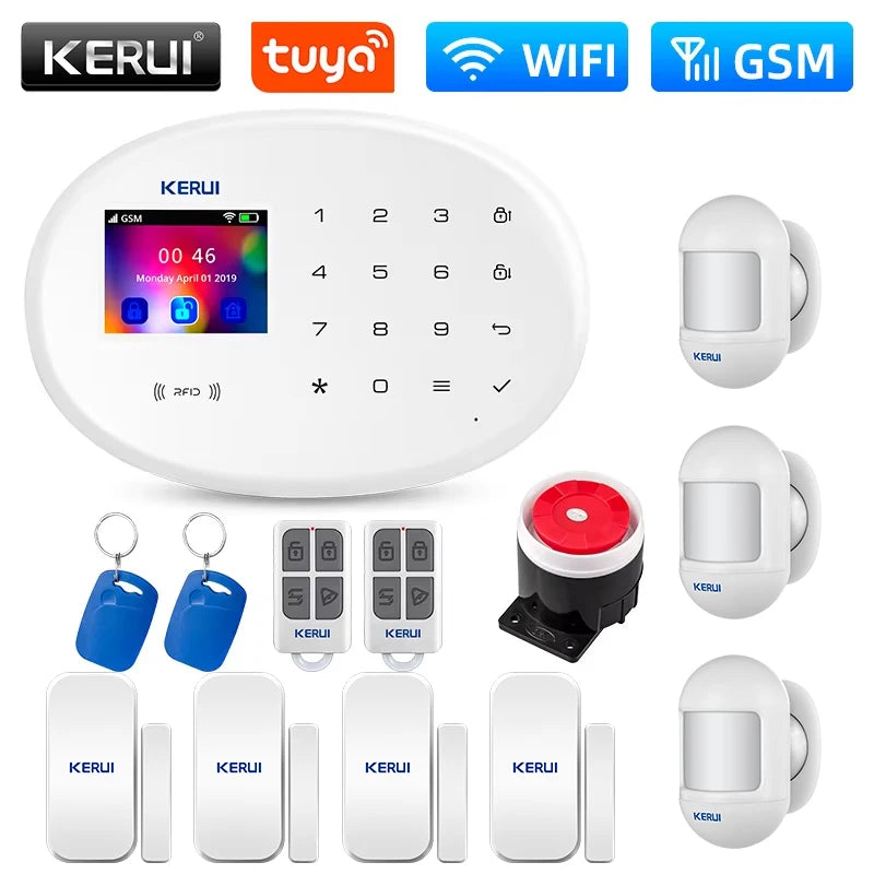 Système d’Alarme Maison KERUI W202 WiFi GSM – Kit de Sécurité Connecté Tuya avec Détecteur de Mouvement et Capteur d’Ouverture Compatible Alexa