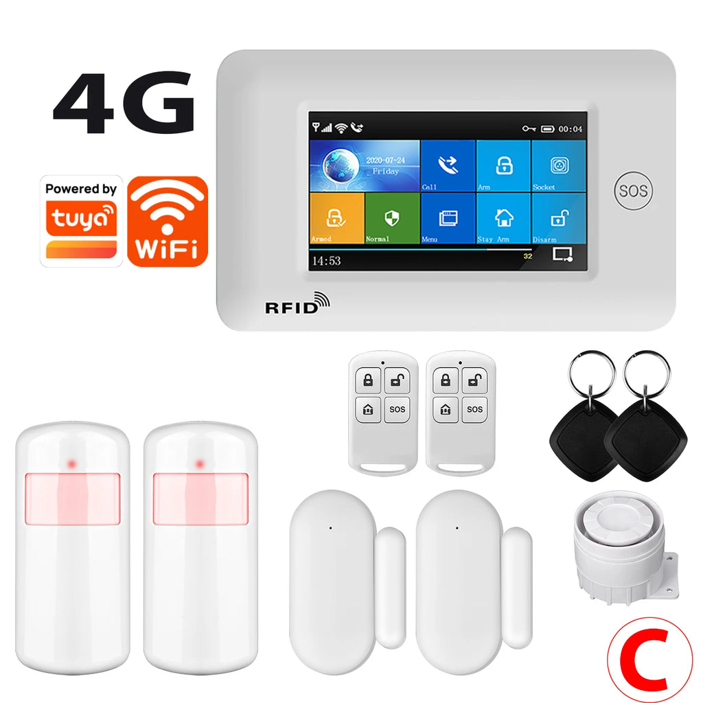 SMARSECUR TY-106 – Sistema de Alarma Casa Conectado WiFi &amp; GSM 2G/4G, Pantalla Táctil 4,3", RFID, Compatible con Tuya, Alexa y Google Assistant 