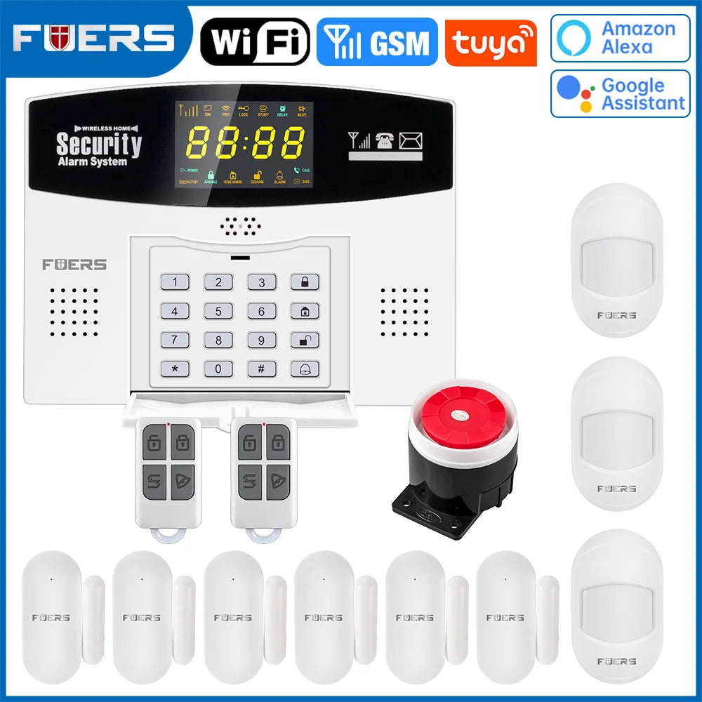 FUERS W210 – Système d’Alarme Maison Connecté Tuya WiFi & GSM avec Écran LCD Couleur, Kit Sécurité Sans Fil et Caméra IP 3MP