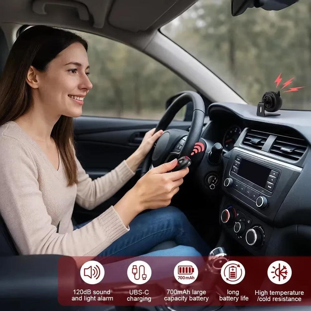 Awapow Alarma Antivol para Coche con Captador de Vibración - Sistema de Protección Recargable USB-C 120 dB para Automóvil