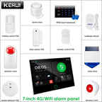 KERUI G70 – Sistema de alarma Maison Connecté 4G y WiFi con pantalla táctil de 7 pulgadas, aplicación Tuya y Captores Sans Fil