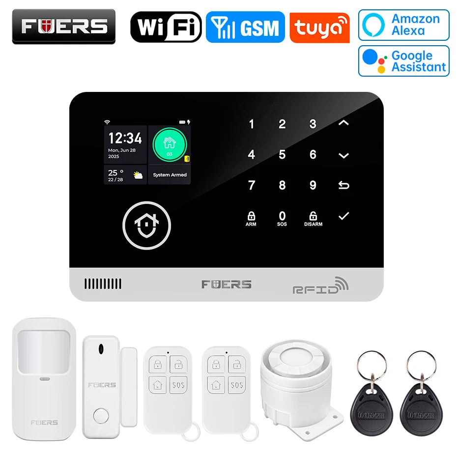FUERS G03 – Sistema de alarma Maison Connecté Tuya WiFi &amp; GSM, Écran Couleur 2,4", Kit Seguridad Sans Fil con detectores de puerta y movimiento