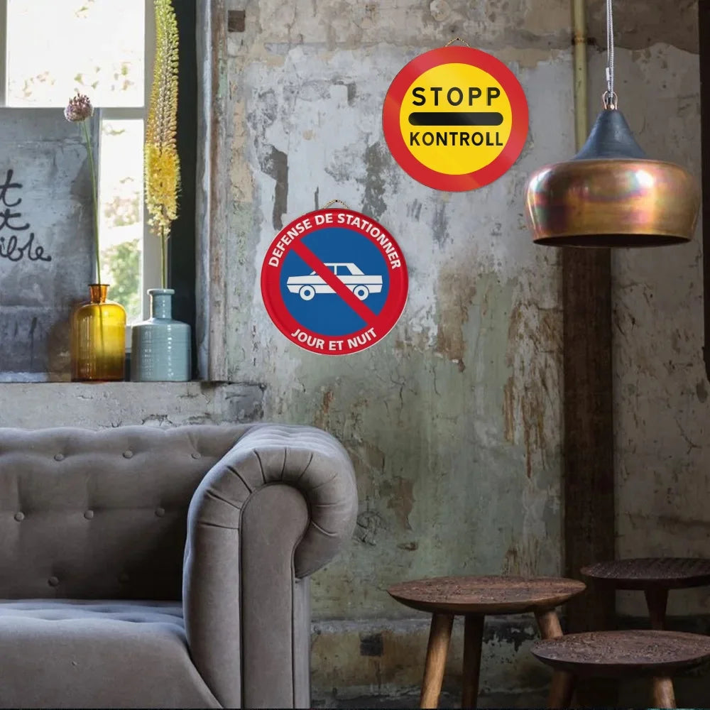 Panneau Rond en Bois “Propriété Privée – Accès Interdit – Vidéosurveillance” – Decoración Murale Seguridad para Cour, Jardin et Allée 