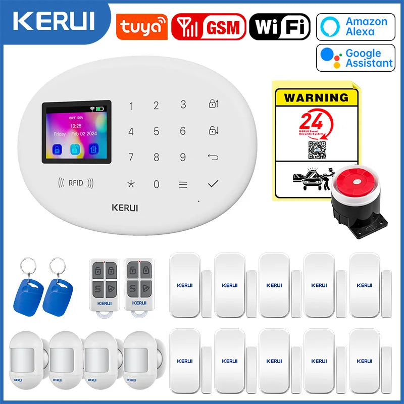KERUI W202 – WLAN- und GSM-Hausalarmsystem ohne Filter, sichere Verbindung mit Bewegungsmelder und Tür-/Fensterschutz 