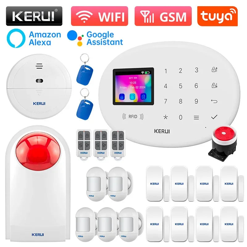 KERUI W202 – Sistema de alarma Maison Connecté Tuya WiFi &amp; GSM 433 MHz, Kit Seguridad Sans Fil con detector de movimiento, Capteurs Porte/Fenêtre et Sirène 