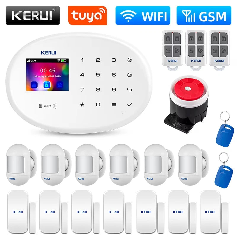 Système d’Alarme Maison KERUI W202 WiFi GSM – Kit de Sécurité Connecté Tuya avec Détecteur de Mouvement et Capteur d’Ouverture Compatible Alexa