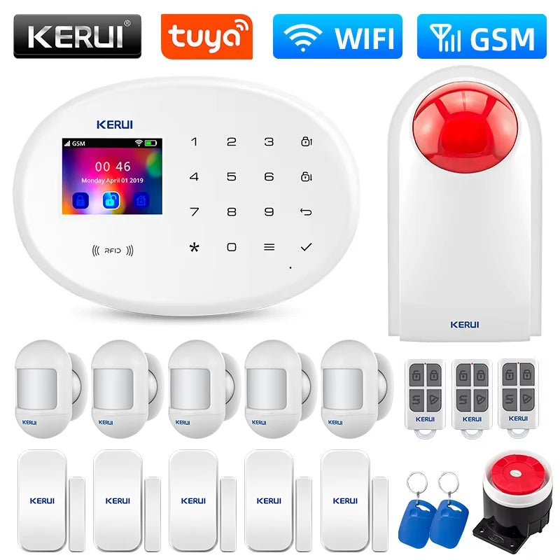 Système d’Alarme Maison KERUI W202 WiFi GSM – Kit de Sécurité Connecté Tuya avec Détecteur de Mouvement et Capteur d’Ouverture Compatible Alexa