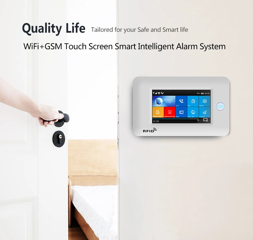 SMARSECUR TY-106 – Sistema de Alarma Casa Conectado WiFi &amp; GSM 2G/4G, Pantalla Táctil 4,3", RFID, Compatible con Tuya, Alexa y Google Assistant 