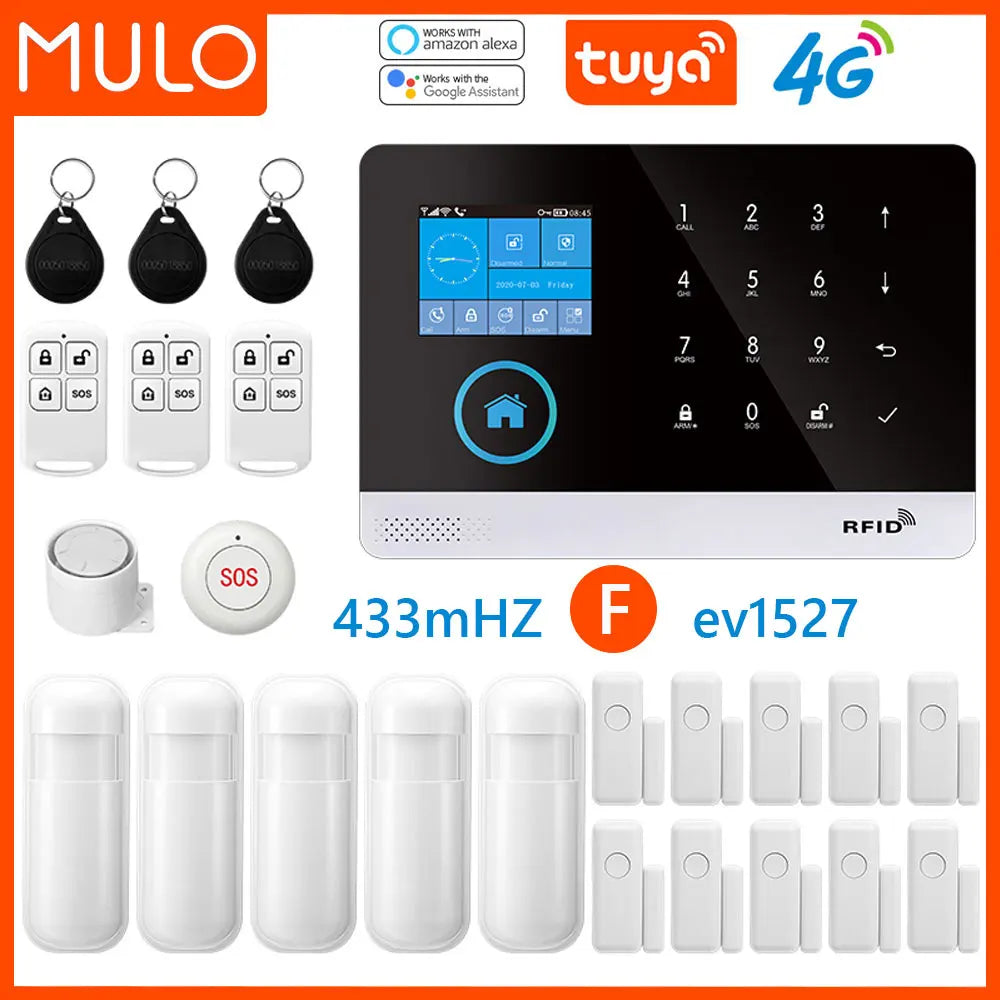 MULO PG-103-4G – Hausalarmsystem mit 4G-WiFi und GSM, kabelloser Sicherheit, Tuya, Alexa und Google Assistant