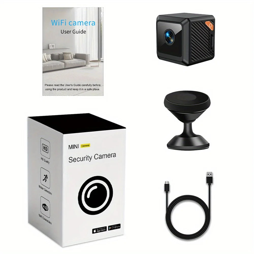 Mini Caméra de Surveillance WiFi W02 1080P avec Vision Nocturne – Caméra de Sécurité Intérieure et Extérieure IP66, Batterie Intégrée