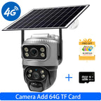 Caméra de Surveillance Solaire 4G V380 Pro 4K 8MP Double Objectif – PTZ, Détection Humaine PIR, Vision Nocturne Couleur, Batterie 8000 mAh, IP66