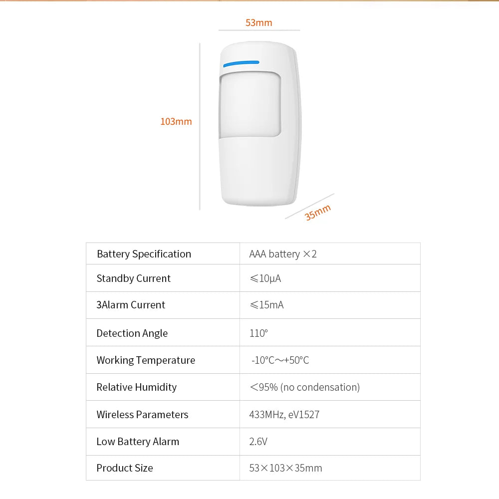 TAIBOAN Detector de movimiento PIR 433MHz – Capteur Infrarouge Sans Fil pour Alarme Maison 