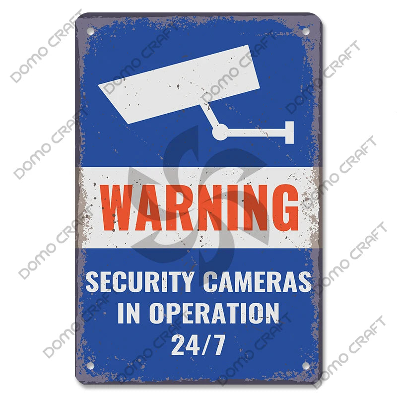 Panneau Avertissement CCTV Vintage en Métal 20x30 cm – Plaque Sécurité Vidéosurveillance 24h pour Mur, Boutique et Maison