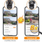 Caméra de Surveillance Wonsdar PTZ WiFi Triple Objectif 6K / Double Écran – Zoom Hybride 8X, Suivi Automatique, Vision Nocturne Couleur, Audio Bidirectionnel