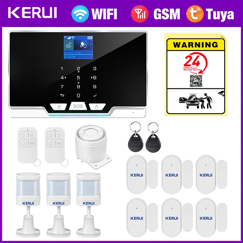 KERUI G20 – Hausalarmsystem mit WiFi- und GSM-Verbindung, kabelloser Sicherheit mit farbigem Bildschirm, Tür-/Fensterschutz und Bewegungsmelder