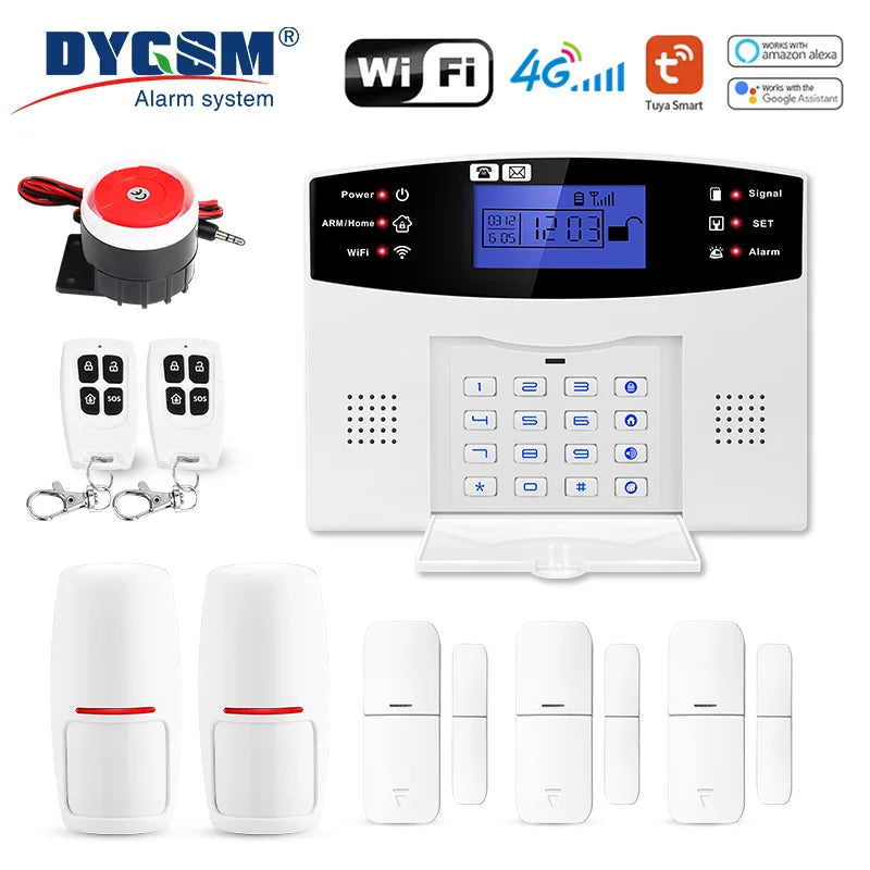 DYGSM – Système d’Alarme Maison Connecté 4G + WiFi Tuya, Sécurité Sans Fil avec Sirène 120 dB et Contrôle via Application Smart Life