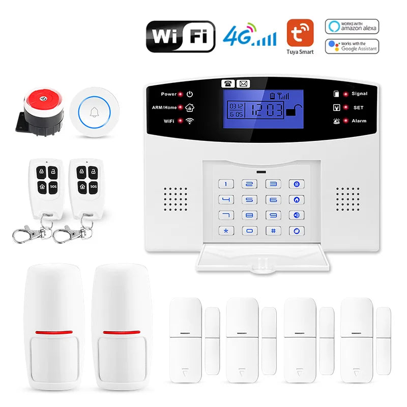 DYGSM – Système d’Alarme Maison Connecté 4G + WiFi Tuya, Sécurité Sans Fil avec Sirène 120 dB et Contrôle via Application Smart Life