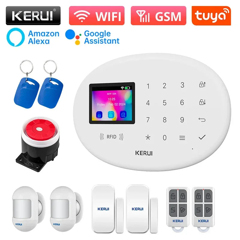 KERUI W202 – Sistema de alarma Maison Connecté Tuya WiFi &amp; GSM 433 MHz, Kit Seguridad Sans Fil con detector de movimiento, Capteurs Porte/Fenêtre et Sirène 