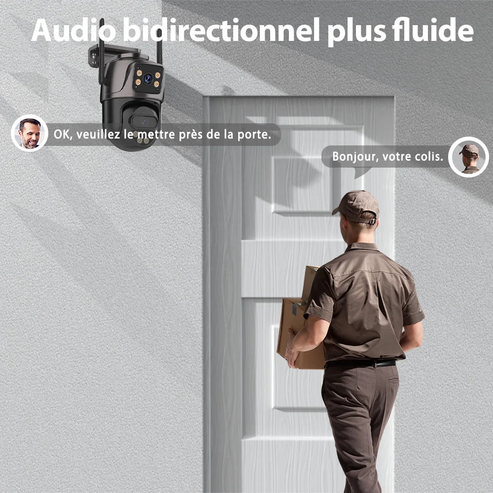 Caméra de Surveillance Wonsdar 4K PTZ WiFi Double Objectif – 8MP, Double Écran, Suivi Automatique, Vision Nocturne Couleur, Audio Bidirectionnel IP66