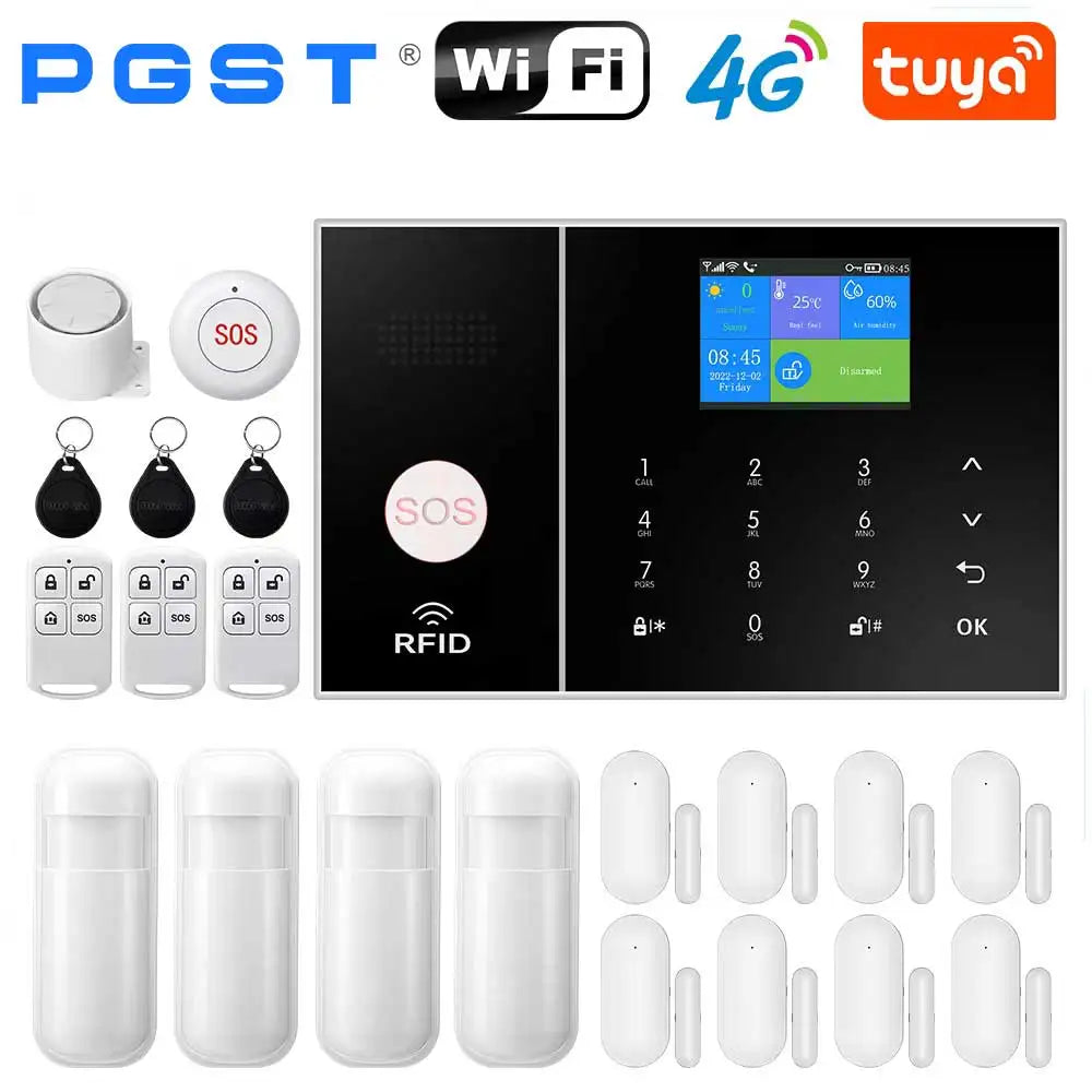 PGST 108-4G - Sistema de alarma Maison Connecté WiFi 4G Tuya Smart Life, 433 MHz, Écran y Clavier, Compatible con Alexa y Google