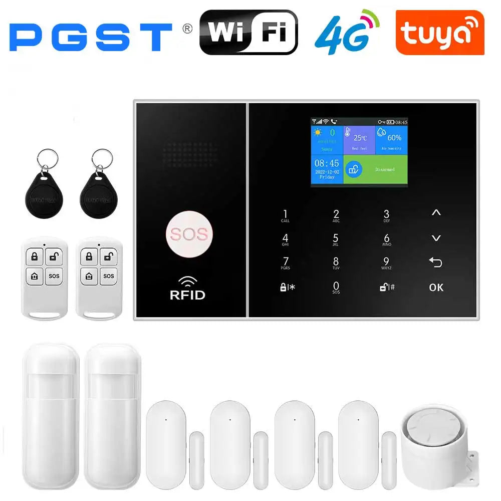 PGST 108-4G - Sistema de alarma Maison Connecté WiFi 4G Tuya Smart Life, 433 MHz, Écran y Clavier, Compatible con Alexa y Google