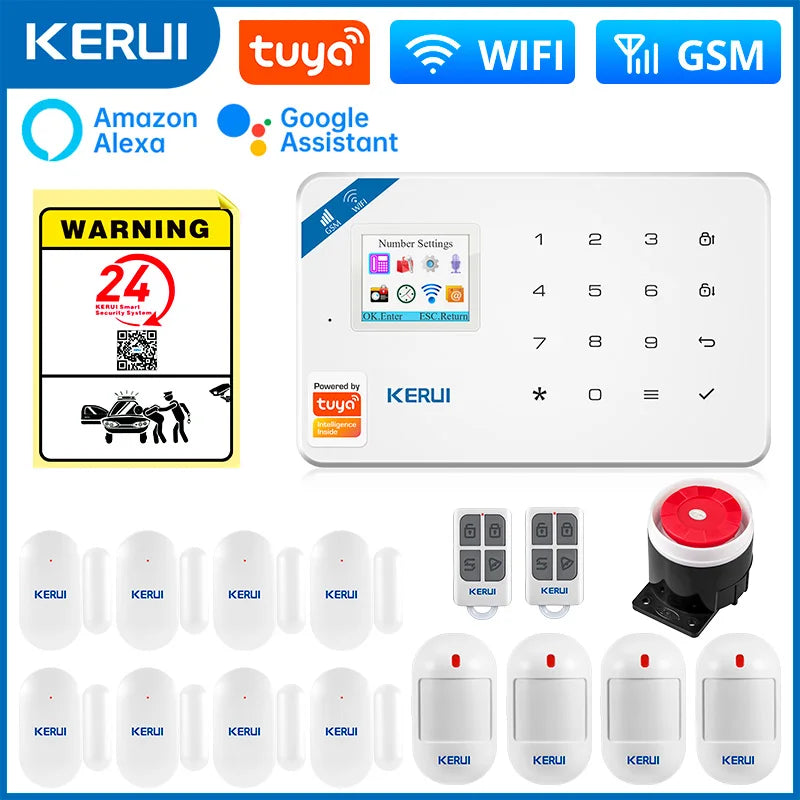 KERUI W181 – Système d’Alarme Maison Connecté WiFi & GSM Tuya avec Détecteur de Mouvement, Capteur de Porte et Compatibilité Caméra IP